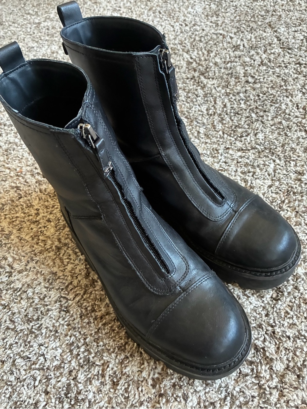 Sam Edelman Black Front-Zip Leather Ankle Combat Boots